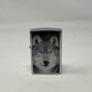 Zippo Wolf Face Lighter 2005 Chrome Black Collectible